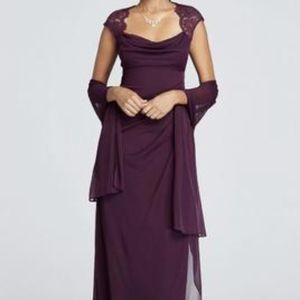 David's Bridal Lace Cap Sleeve Keyhole Back Long